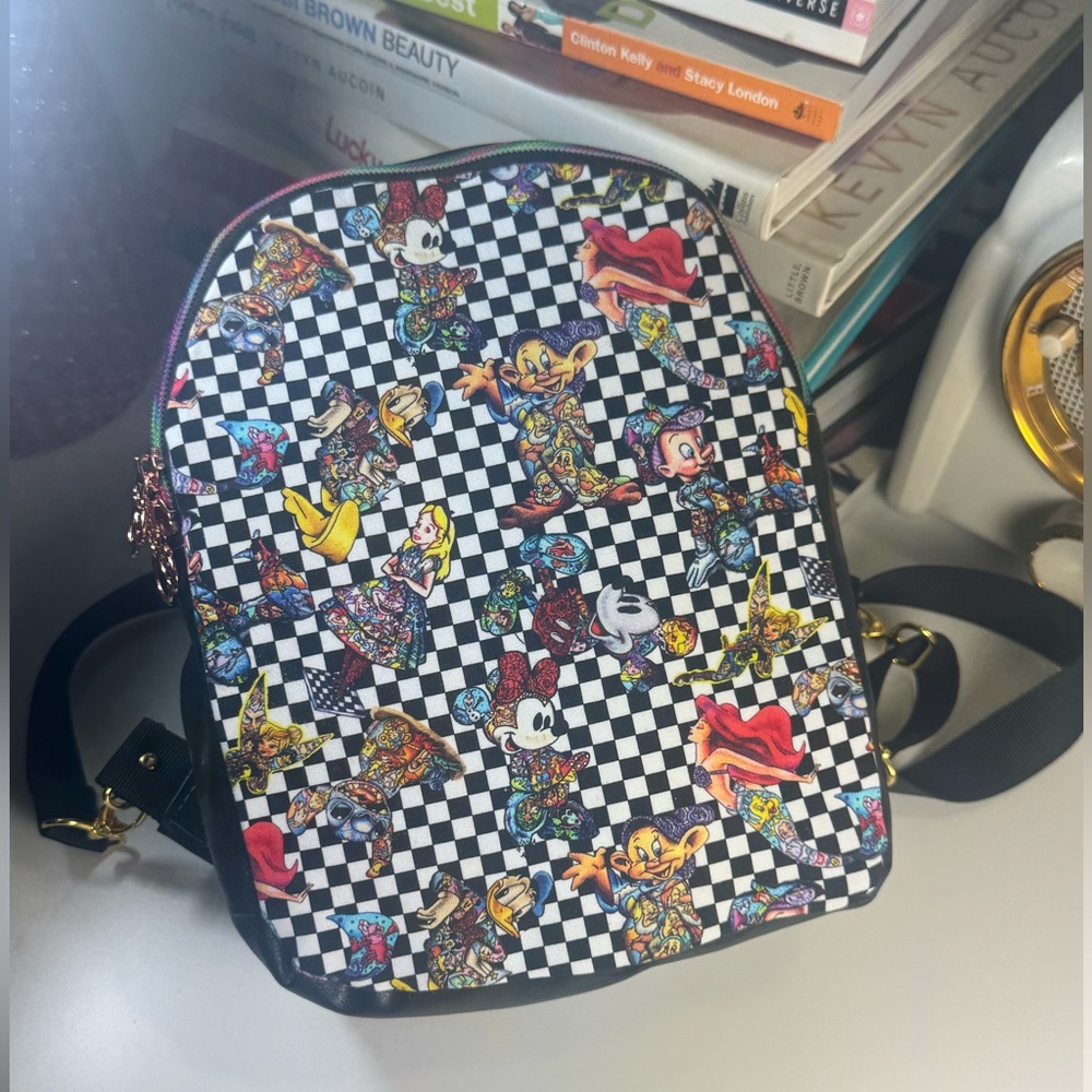 Disney Black and White Checkered Convertible Backpack/Crossbody Bag